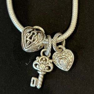 Brighton charm set - magic key charm, crystal heart charm, heartlock bead